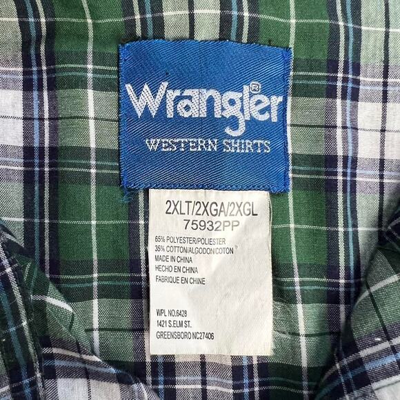 Wrangler green plaid Pearl Snap button down western shirt size 2XL - Picture 6 of 7